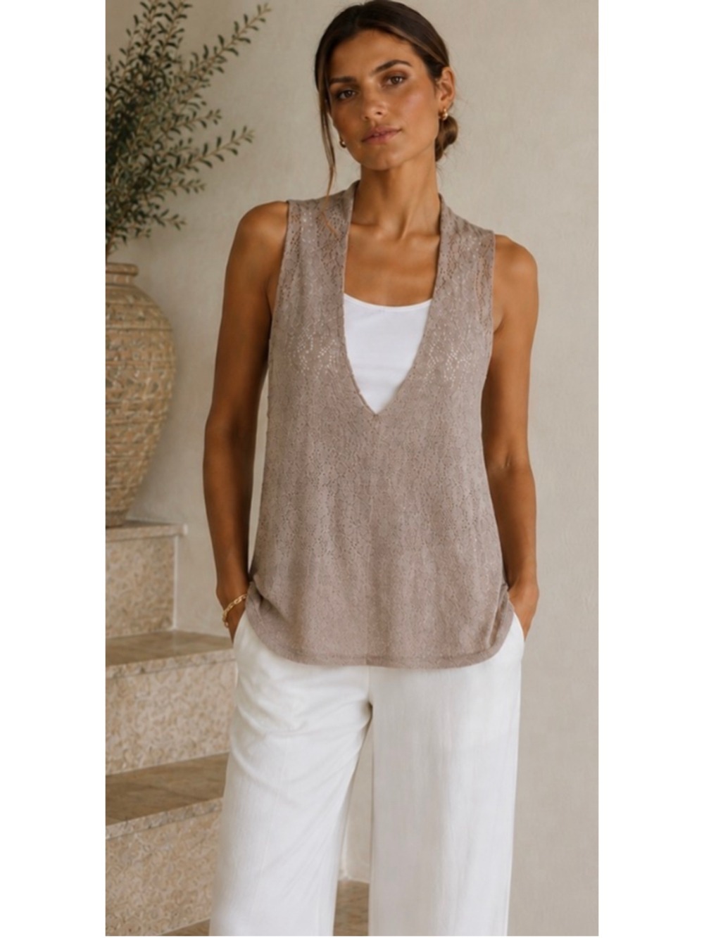 Laltramoda Sleeveless Mohair Blend Tank Top Beige Size S New!